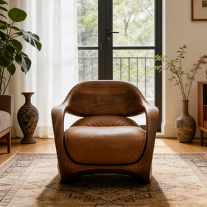 Sillón Individual de Estilo Moderno de Mediados de Siglo, Cojín de Cuero, Muebles Personalizables para Sala de Estar - Product Image 2