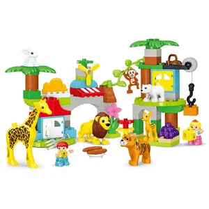 Funny Animal Zoo Bricks Play Set Puzzle Tree Stacking Toys Jurassic Jungle Dinosaur Park Child Building Block