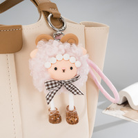 Porte-clés pendentif en peluche mouton bouclé vintage mignon avec pompon, mini breloque sac agneau 3D scintillant Kawaii
