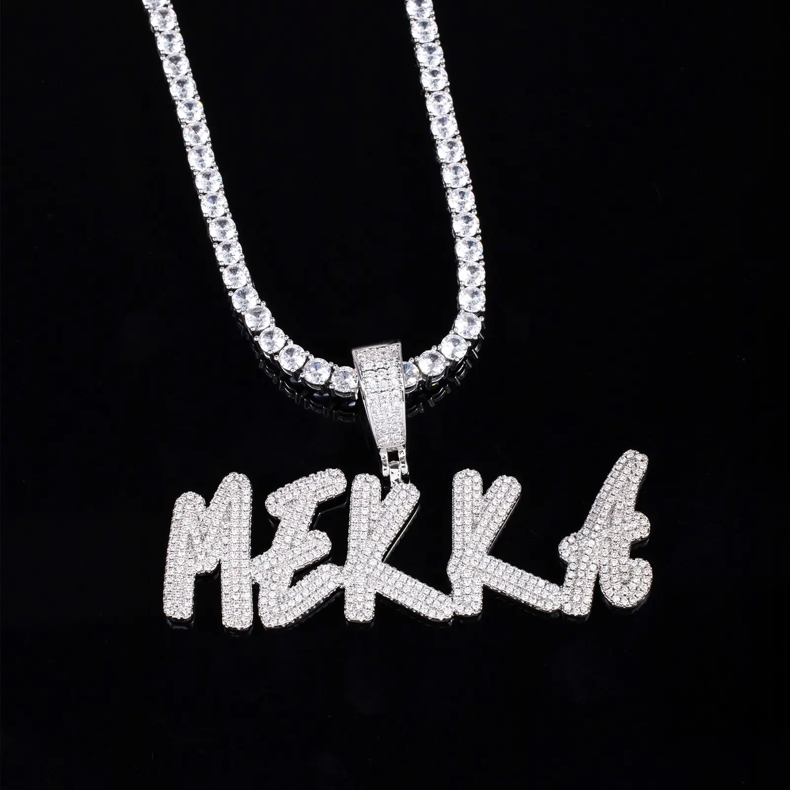 Bijoux hip-hop personnalisés, chaîne de collier avec lettre, nom de diamant, collier avec pendentif, double couche, cadeau de Noël bling