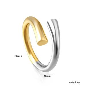 Bague Ajustable Creuse et Lisse en Acier Inoxydable Plaqué Or 18K, Deux Couleurs, Style Minimaliste et Délicat, pour Femme - Product Image 2
