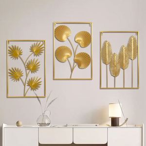 Wholesale Metal <b>Leaf</b> Wall Decoration Modern Gold Rectangle Hollow Flower Hanging <b>Arts</b> Crafts Decor for Home Living Room - Product Image 4