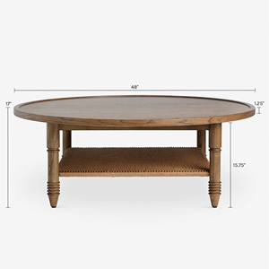 <span class=keywords><strong>Tavolino</strong></span> da Caffè Rotondo Retrò con Piano in <span class=keywords><strong>Legno</strong></span> Massello e Intreccio in Rattan, Adatto per Soggiorno con Due Livelli - Product Image 2