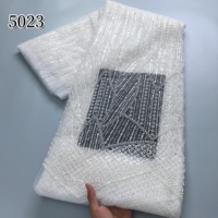 Dentelle africaine française blanche perlée de sequins 5023, tissu en maille haut de gamme, dentelle de luxe nigériane en gros pour robe de mariée