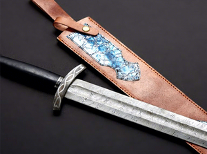 Épée longue vintage décorative DIY en acier Damas de 28 pouces, à lame droite, avec poignée texturée faite à la main et fourreau, pour cosplay et collection - Product Image 2