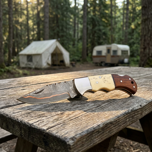High Quality Copper Damascus Steel Folding Blade Pocket <b>Knife</b> Wholesale Factory Rates wood Handle Tactical Application - Product Image 4