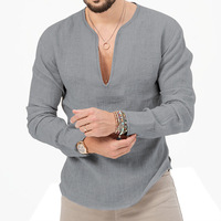 T-shirt décontracté tricoté uni à col en V profond et manches longues pour homme, collection automne 2026, haute qualité, grandes tailles, coupe classique, teinture unie
