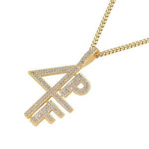Nuova tendenza 4PF ghiacciato lettere digitali ciondolo collana Cubic zirconi charm catena rodiato Bling gioielli da uomo Hip Hop - Product Image 6