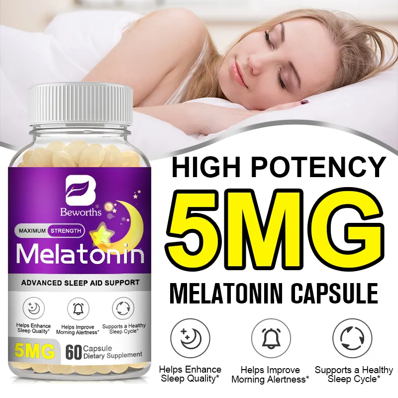Private Label OEM 120pc integratori per il ciclo del sonno sano, capsula di melatonina melatonina 5 mg