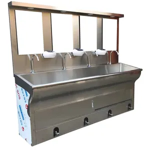 Ginee Medical Clinic Furniture 304 Stainless Steel Operating Room Surgical Scrub Hand Sink 4 Person With Foot Pedal