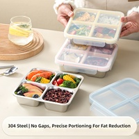 Boîte à lunch en acier inoxydable 304 de 720 ml, 4 compartiments, boîtes à collation Bento, contenants de stockage alimentaire avec couvercles