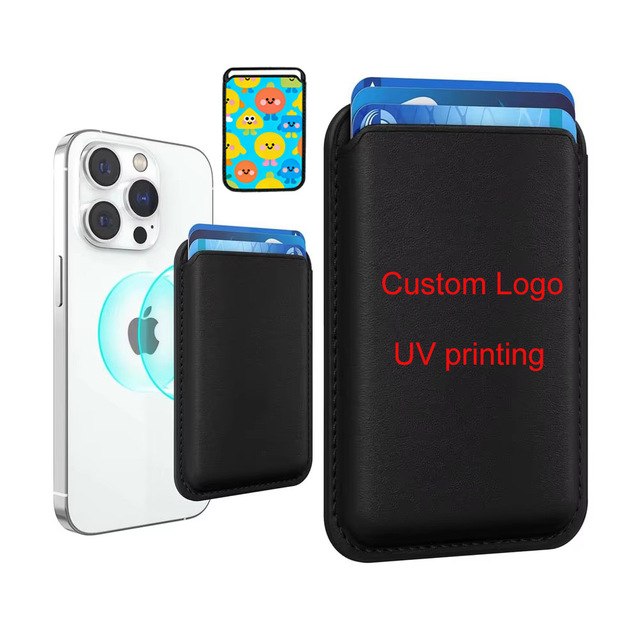 In-Stock Custom Logos MagSafe Wallet  PU Leather Phone Wallet  RFID Blocking Magneitc Card Holder for iphone &Android