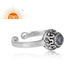 แหวนเงินสเตอร์ลิง925โบราณแหวนพลอยลาบราดอไรต์จุดไฟเครื่องประดับคอลเลกชันที่สวยงาม - Product Image 3