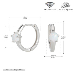 Pendientes de aro Huggie de plata de ley 925 para mujer, con ópalo redondo, coloridos y elegantes, joyería para damas, regalo. - Product Image 3