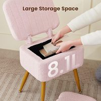 Tabouret de Vanité Multifonctionnel Moderne Petit Pouf Doux en Fausse Fourrure 4 Pieds en Métal Pieds Antidérapants Chambre à Coucher Chaise de Maquillage Rose