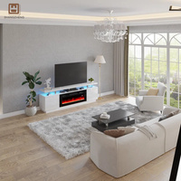 Gabinete de TV de moda Premium Base blanca con iluminación LED azul con decoración de chimenea
