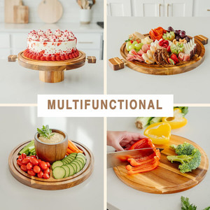 Chia Thiết Kế 3-Trong-1 Món Tráng Miệng Gỗ Phục Vụ Platter Charcuterie Cắt Hội Đồng Quản Trị Xoay Bảng Cơ Sở Hiển Thị Bánh Đứng - Product Image 4