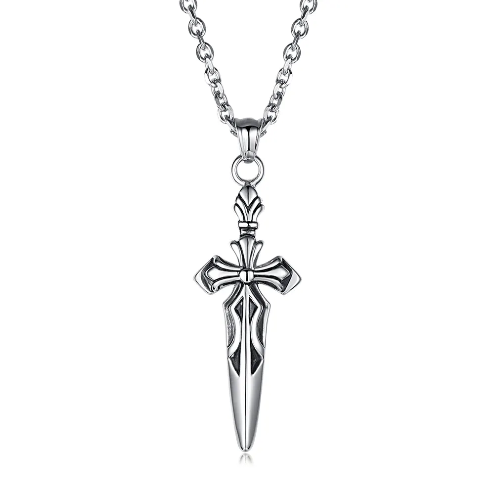 High Quality Gothic Ancient Rome Stainless Steel Vintage Cross Pendant Necklace Sword Epee Weapon Necklace Pendant For Men
