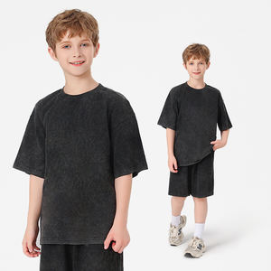 T-shirt garçon rétro délavé 230g, T-shirt tendance, T-shirt garçon batik col rond grande taille européen et américain - Product Image 4