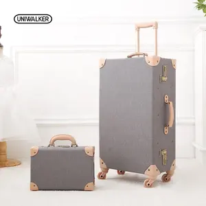 Uniwalker Light Grey Retro Rolling Luggage Trolley Bagage on Spinner Wheels Travel Bags