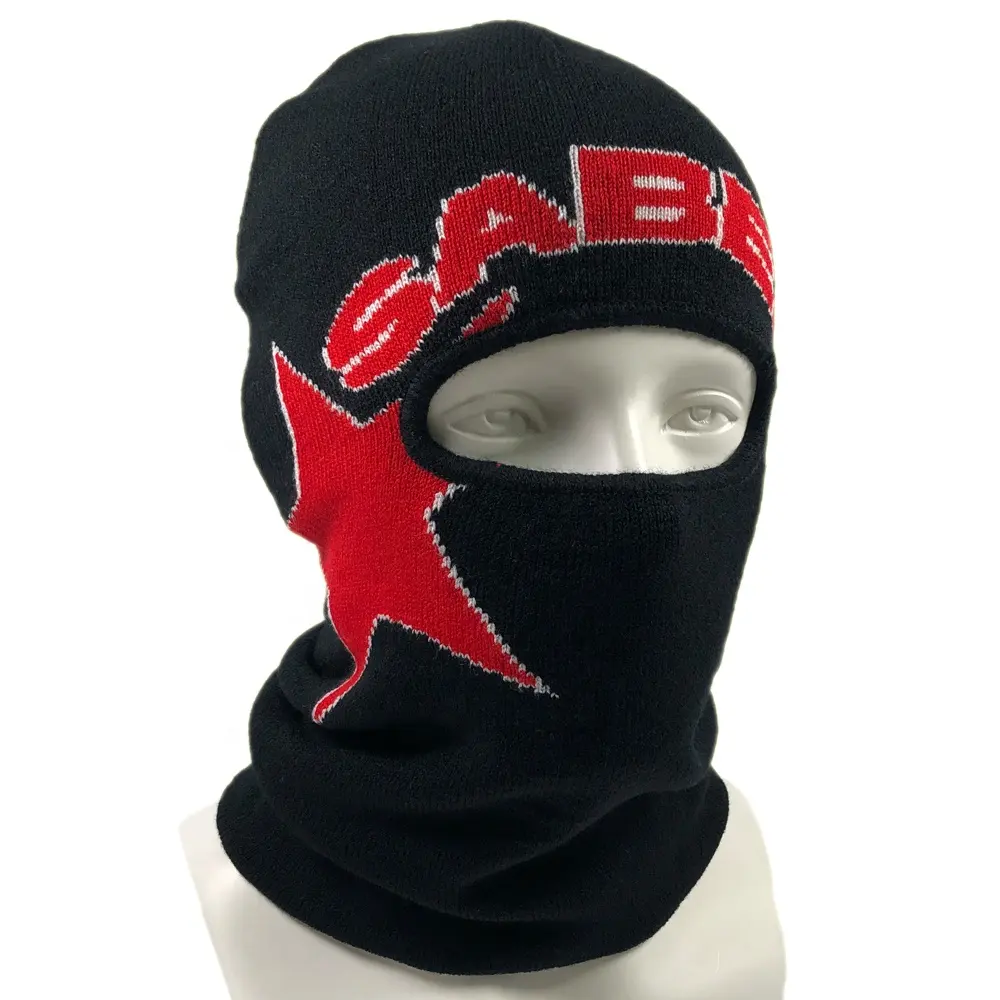 ODM black adults winter motorcycle beanie hat one hole acrylic custom logo ski mask knit jacquard cheap balaclava hoodie