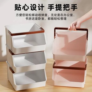 Stackable Plastic Storage Basket With Handle Rectangle Kitchen Desktop Organizer Neatening Storage Solution - Product Image 5
