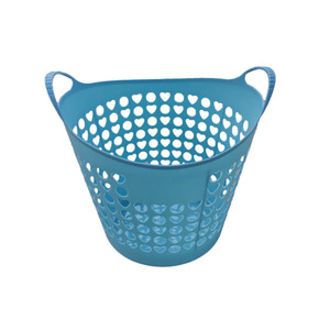 <b>Large</b> Thickened Plastic Laundry <b>Basket</b> Round Hollow Handle Mixed Color Eco Friendly Storage Organizer For Household Clothes - Product Image 5