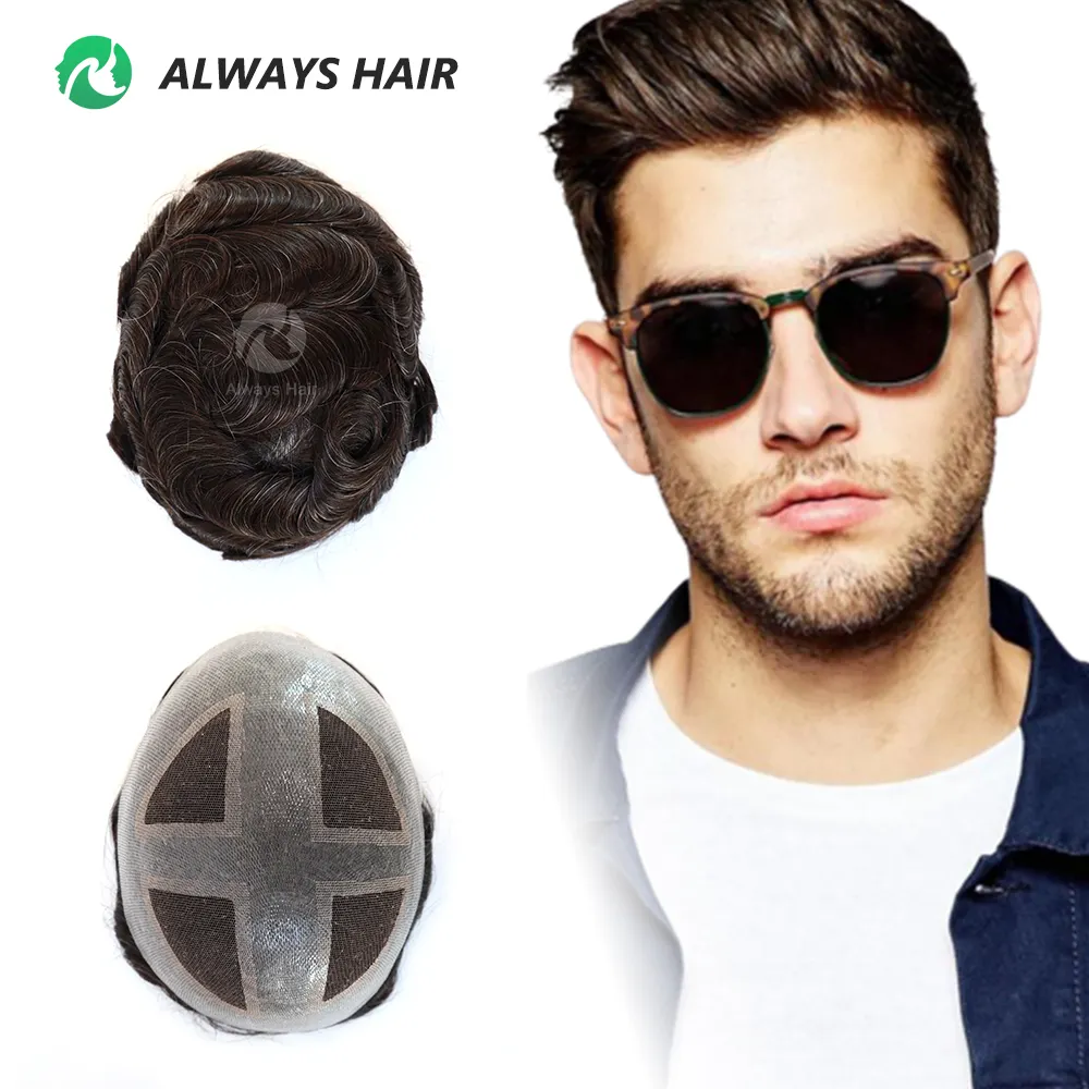 2022 New Style Undetectable Natural Hairline Human Hair Toupee for Men French Lace and PU Hair System Men Wig