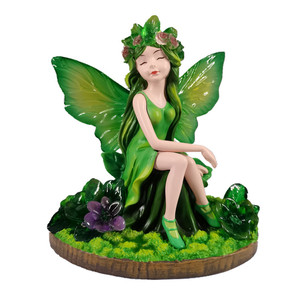 Statue de Figurines de queue de fée rouge foncé en résine d'ornement de bureau de haute qualité avec aile verte - Product Image 1