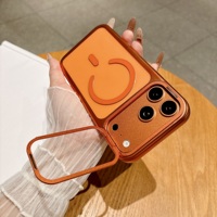 Coque de téléphone magnétique transparente électroplaquée avec support métallique pour objectif d'appareil photo, antichoc, pour iPhone 18 17 Pro Max 15