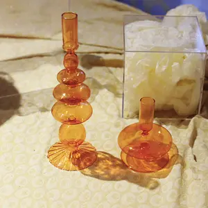 Kostenloses Muster benutzerdefinierte farbige Kerzenständer luxuriös geblasen hoch borosilikat-Glas Kerzenhalter