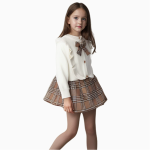 Completo Autunno Inverno per Ragazze Stile Collegiale Maglione con Colletto in Pizzo Top Lavorato a Maglia + Gonna Plissettata Due Pezzi Set <span class=keywords><strong>Abbigliamento</strong></span> <span class=keywords><strong>Boutique</strong></span> - Product Image 3