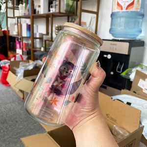 16oz Recyclable Crystal Clear Ombre Color Gorgeous Beer Soda Pop Sublimation rainbow Glass Cans with <b>Bamboo</b> Lid and <b>Straw</b> - Product Image 2