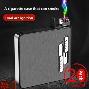 Vente chaude Classique Personnalisé Double Arc <span class=keywords><strong>Chrome</strong></span> Plaqué Étui À Cigarettes ABS Portable Automatique <span class=keywords><strong>Bombe</strong></span> Briquet Coupe-Vent Étanche - Product Image 2