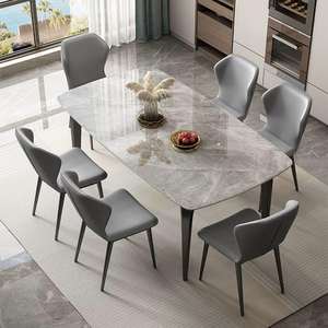 Set Tavolo da Pranzo Rettangolare Moderno in Pietra Sinterizzata Italiana con 6 Sedie Oro Rosa e <span class=keywords><strong>Gambe</strong></span> in Acciaio Inox, Assemblato <span class=keywords><strong>per</strong></span> Casa e Ristorante - Product Image 1