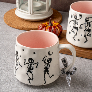 Tazze alla moda con scheletro danzante di Halloween, bicchieri in porcellana con stampe di streghe e pipistrelli, tazze da festa per la casa - Product Image 5