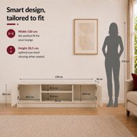 Meuble TV moderne et écologique, durable, sans poignées - 2 portes et 2 compartiments ouverts - Meuble TV bas pour salon, entrée, appartement
