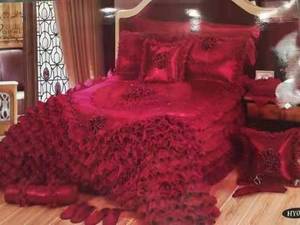 <strong>Red</strong> Luxury Jacquard Bedspread Coverlet Set European Wedding Style Stereoscopic Rose Lace Edge Quality Bed Sheet Plant <strong>Bedding</strong> - Product Image 5
