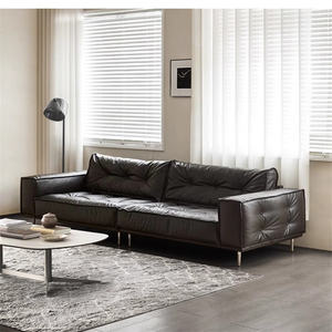 Ensemble de canapés sectionnels en <span class=keywords><strong>cuir</strong></span> <span class=keywords><strong>noir</strong></span> pur de style américain minimaliste, luxe léger, <span class=keywords><strong>canapé</strong></span> 3 places, rétro, rangée droite, canapés de salon - Product Image 6