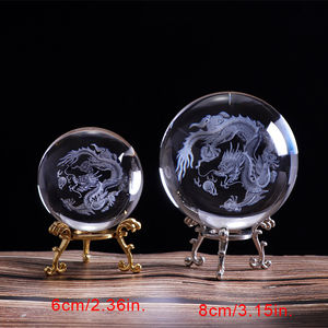 Neue Miniatur Figur Kugel Kugel Laser gravierte Kristall Craft Globe mit Basis Home Decoration 6 cm 8cm 3D Kristall kugel mit Drachen - Product Image 6