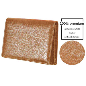 Porte-cartes de visite en cuir véritable, portefeuille mince à double pli avec fenêtre transparente, étui compact pour cartes de crédit pour hommes et femmes - Product Image 4