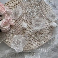 Tela de Encaje Acrílico Tridimensional Más Vendida, Intrincadamente Adornada con Lentejuelas Multicolores y Cuentas Bordadas, para Vestido de Novia