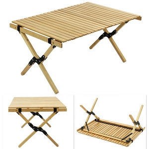 Table pliante portable en bois avec structure en fer et design moderne pour pique-nique et camping, mobilier d'extérieur - Product Image 1