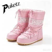 Bottes de ski d'hiver 2026 montantes isolées à semelle épaisse pour homme et femme, bottes de neige légères à bout rond avec tige en tissu, chaudes