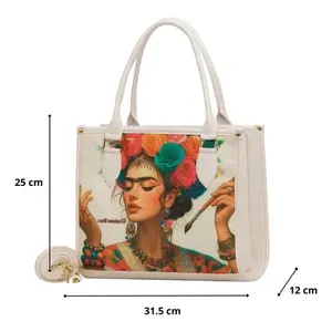Sac fourre-tout en jute blanc pour femme Fana Flora, taille moyenne, imprimé léopard, sac de plage, sac de shopping, pour cadeaux alimentaires - Product Image 3