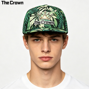 Gorra de 5 Paneles Impermeable con Logotipo Personalizado, Gorra con Estampado de Hojas Tropicales al por Mayor, con Parche Metálico de Goma 3D, Fabricante - Product Image 1