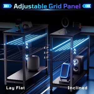 Bureau d'ordinateur en métal en forme de L SENYU avec éclairage LED et étagères de rangement, table de travail multifonctionnelle - Product Image 5