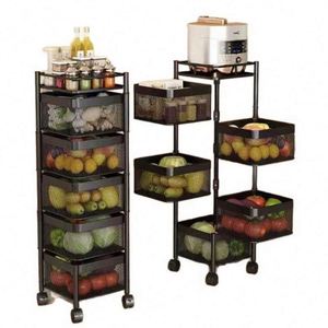 Household <b>Storage</b> Helper Square Rotating <b>Rack</b> 5 Layers <b>Kitchen</b> Vegetable <b>Storage</b> Cart Utility Carbon Steel Cast Iron Paint - Product Image 1