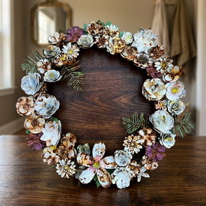 Corona de Flores de Madera Rústica Hecha a Mano, Redonda, Decorativa, Sin Iluminación, Paquete Individual - Product Image 3