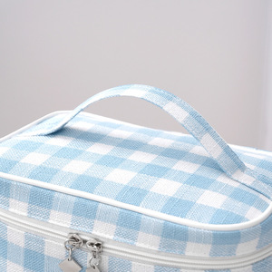 Speed And Constancy Cosmetic <b>Bag</b> <b>Large</b> Capacity Travel <b>Makeup</b> Storage Case For Women With Zipper Handle Blue Red Checkered - Product Image 3